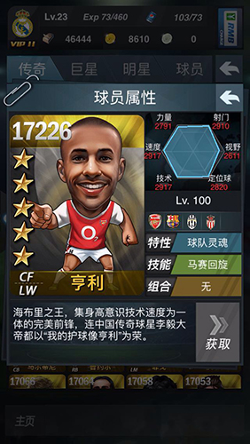 新浪足球手游《上帝之手》著名球星介绍 ——英超豪强阿森纳
