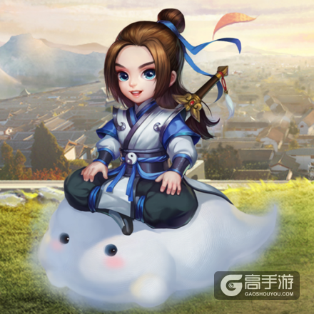 手持拂尘脚踏祥云问道手游周年宠q萌首曝