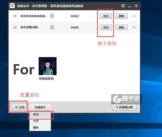 启动寻找单身狗模拟器