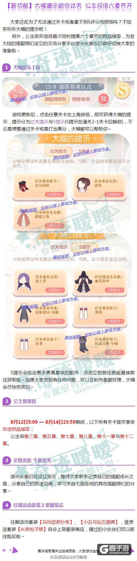 《奇迹暖暖》8月12日双倍活动介绍 圣槿元熙套装预览