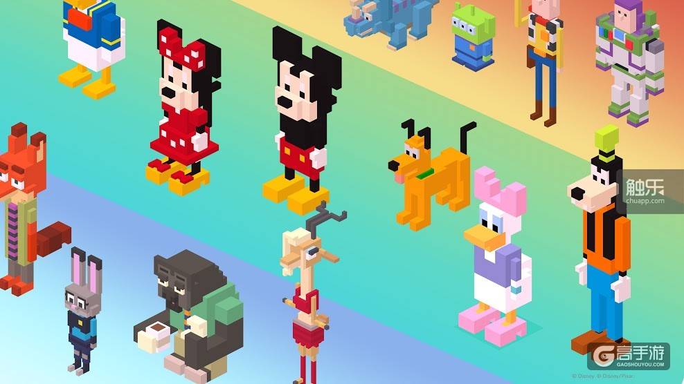 3D像素化的迪士尼角色，显得糙萌糙萌的