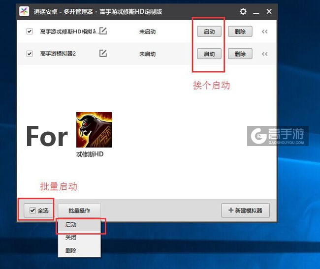 启动忒修斯HD模拟器