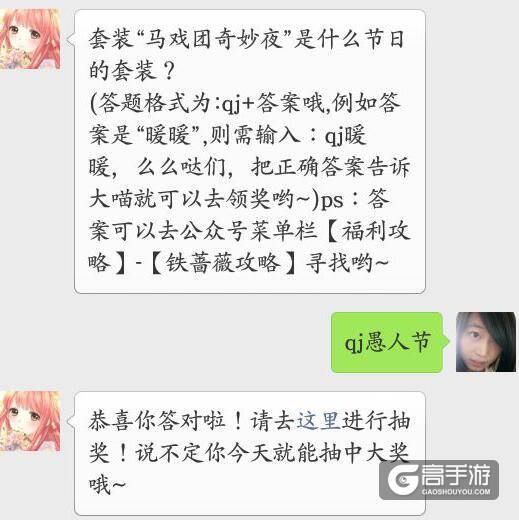 奇迹暖暖每日一题答案 套装“马戏团奇妙夜”是什么节日的套装？