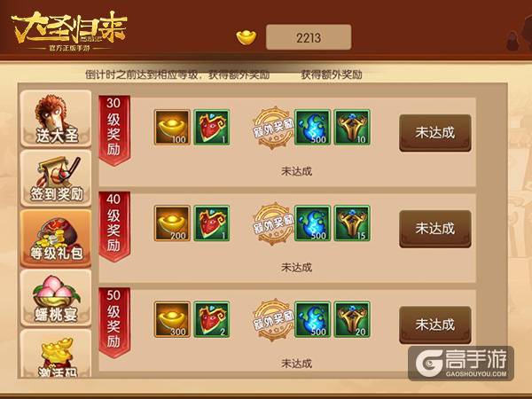 《大圣归来手游》等级礼包：变强会有大奖励