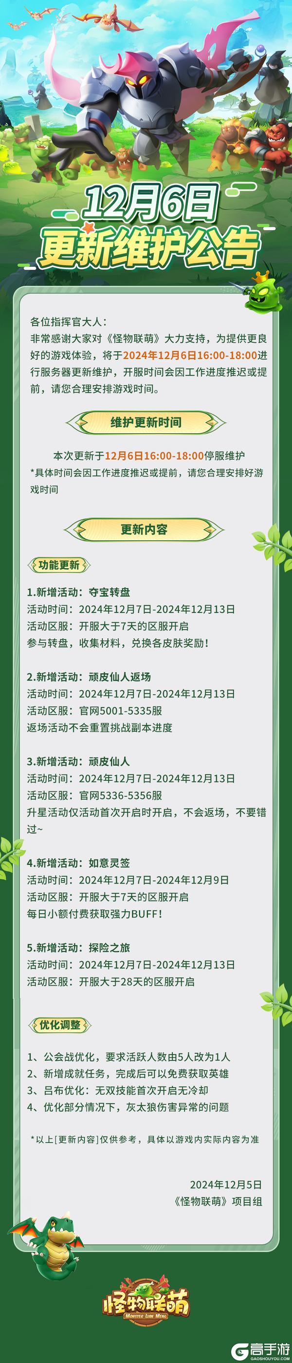 12月6日更新维护公告