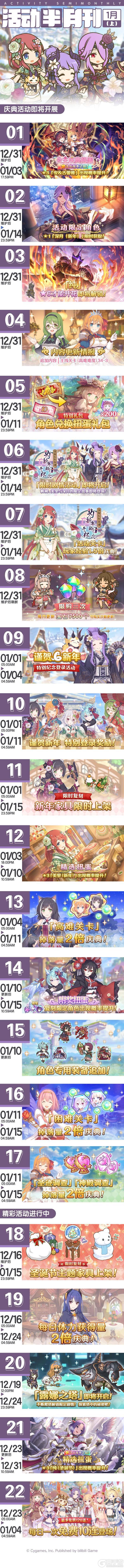 《公主连结》一月上旬常规活动开展预告