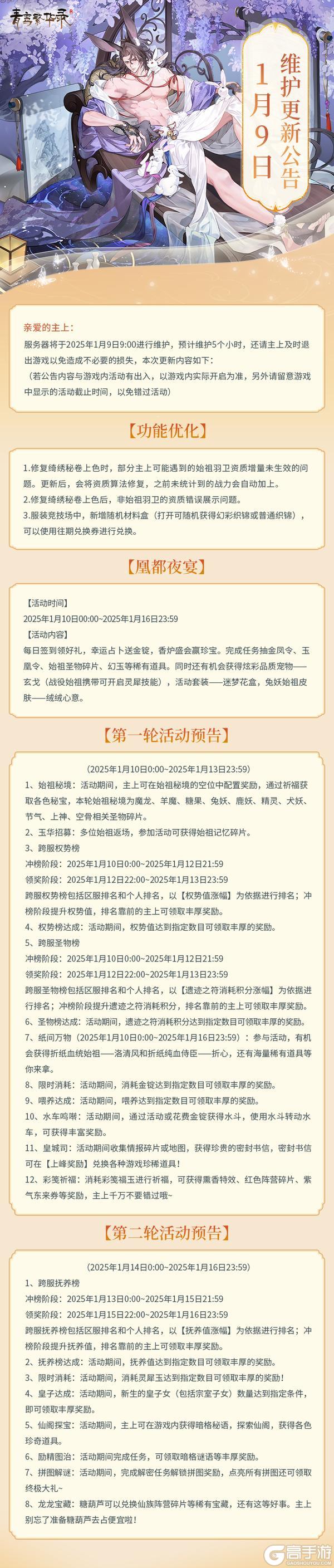 1月9日更新公告