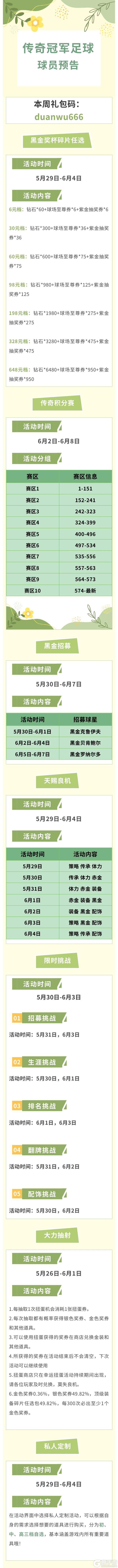 《传奇冠军足球》活动预告|端午活动上线