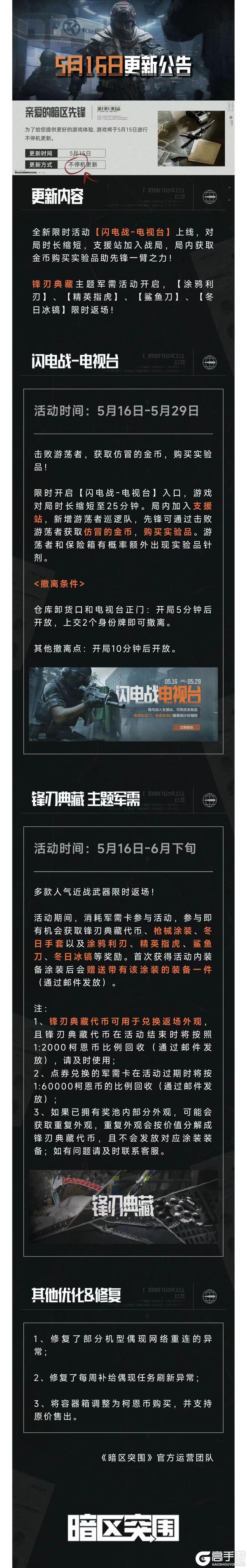 【更新公告】「闪电战-电视台」来袭！人气近战武器限时返场！