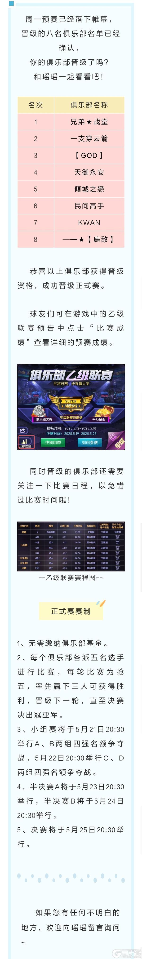 第21届乙级联赛预赛晋级名单公布