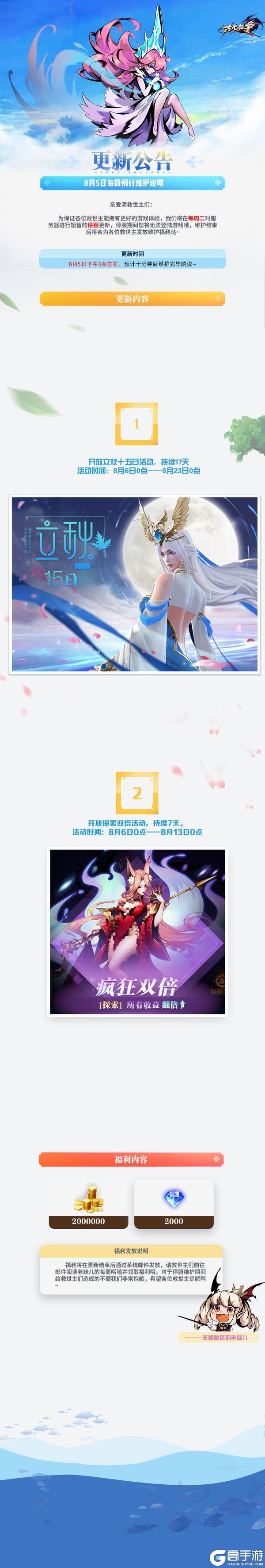 【更新公告】8月5日每周例行维护说明 • ︡ᯅ•︠
