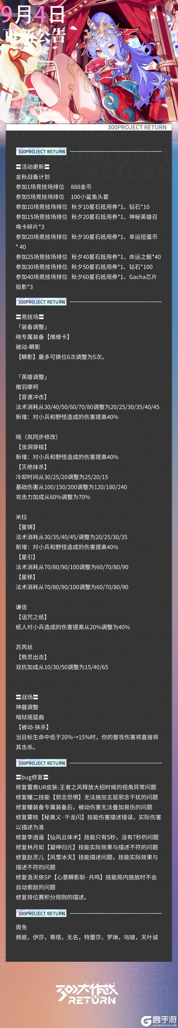 《300大作战》更新公告 | 09月04日