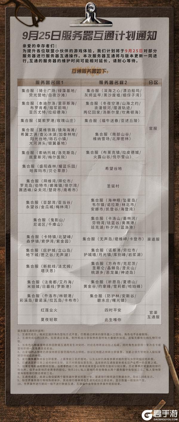 《明日之后》2025年9月24日服务器互通计划公告