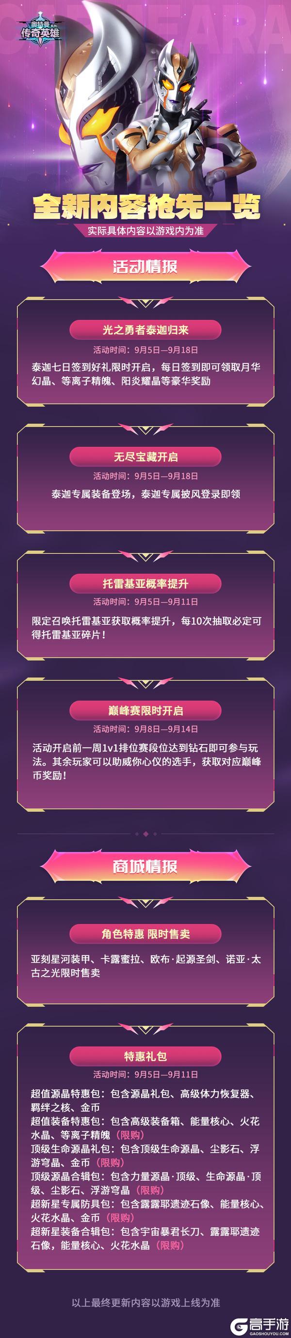 《奥特曼传奇英雄》9月5日更新活动一览
