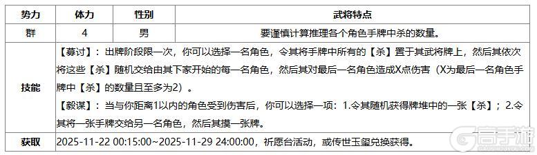 《三国杀OL》小雪祈福谋戏志才来袭 族钟琰琳琅绘卷上新