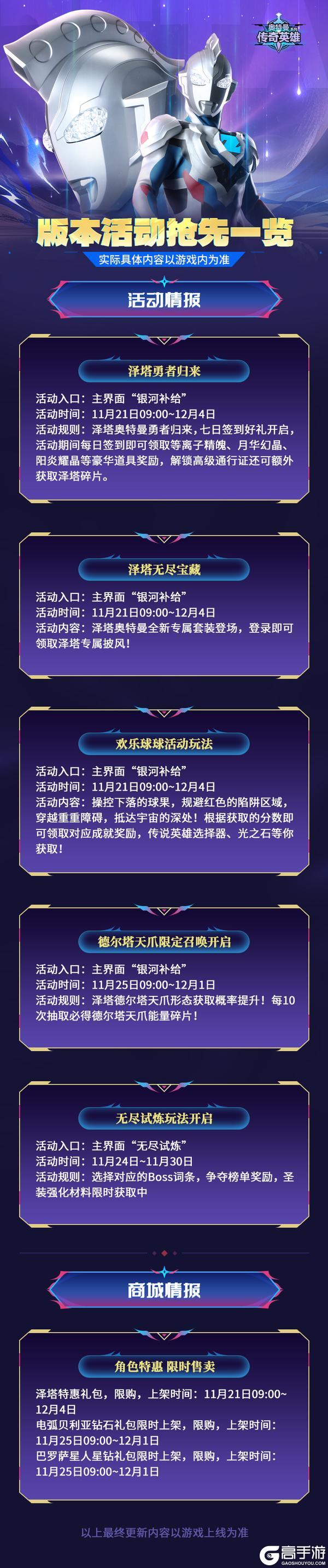 《奥特曼传奇英雄》1120版本活动抢先一览