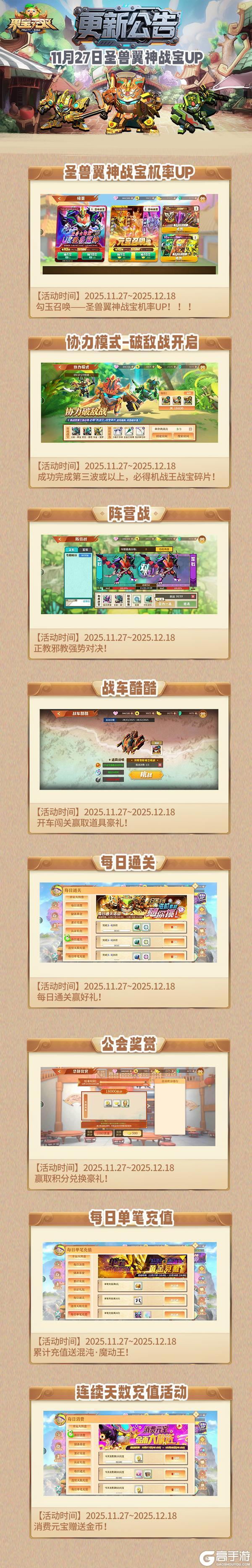 《果宝无双》11月27日更新公告丨圣兽翼神战宝UP！
