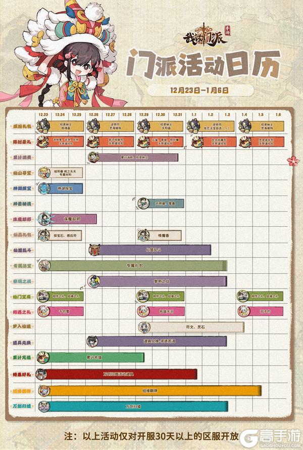 《我的门派》「门派活动日历」12月23日—1月6日