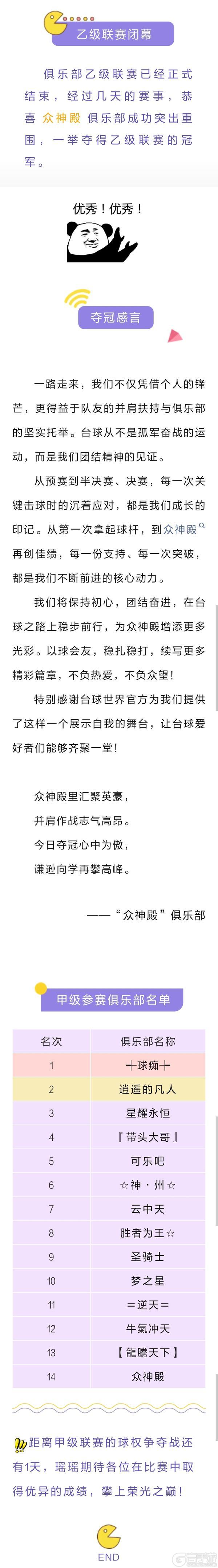 《台球世界》第24届乙级联赛冠军 | 众神殿