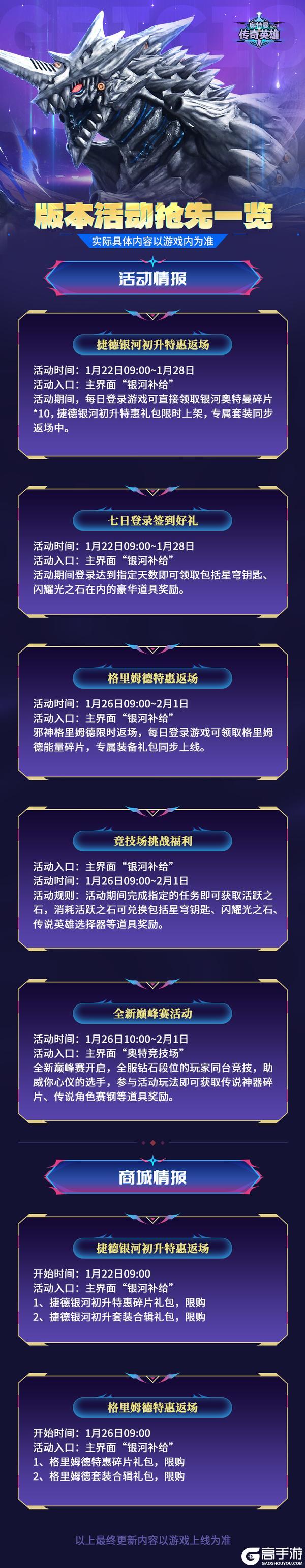 《奥特曼传奇英雄》版本活动抢先一览