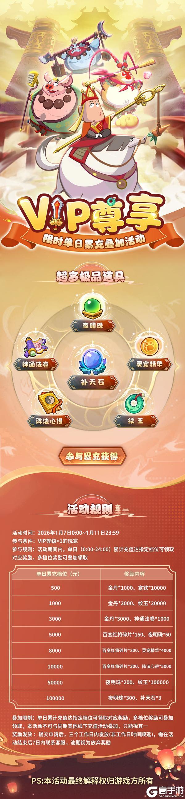 《西游除妖》限时单日累充叠加活动（1.7-1.11）