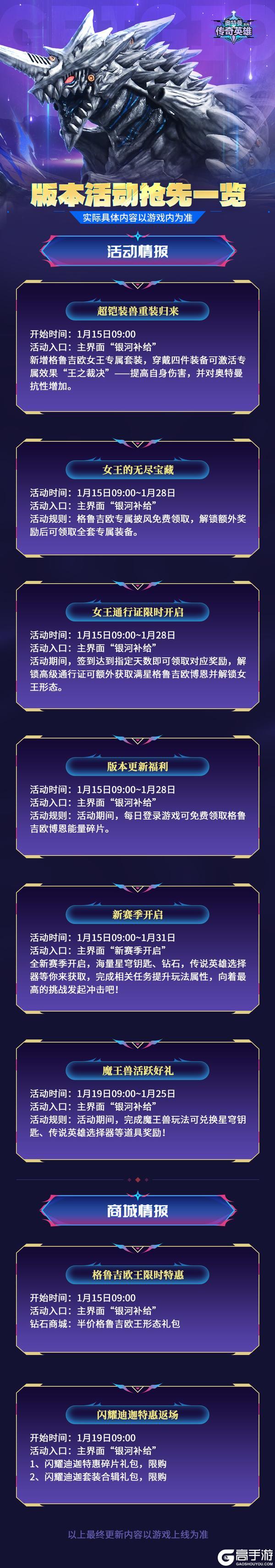 《奥特曼传奇英雄》0115版本活动抢先一览