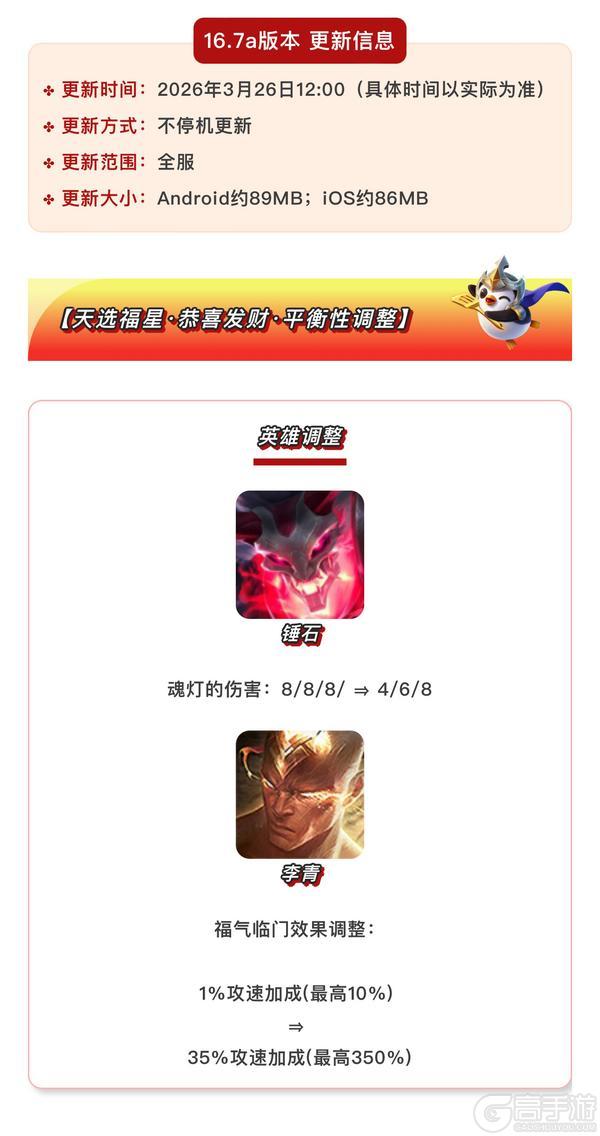 《金铲铲之战》16.7a版本 3月26日更新公告