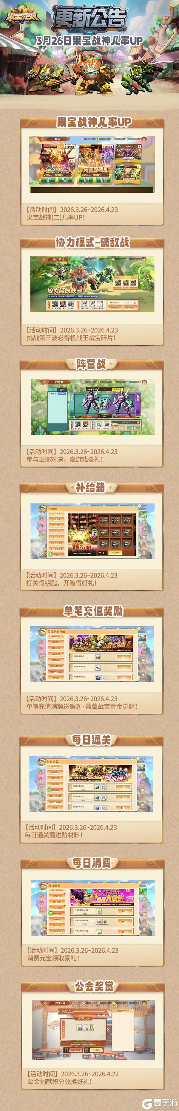 《果宝无双》3月26日更新公告丨果宝战神UP