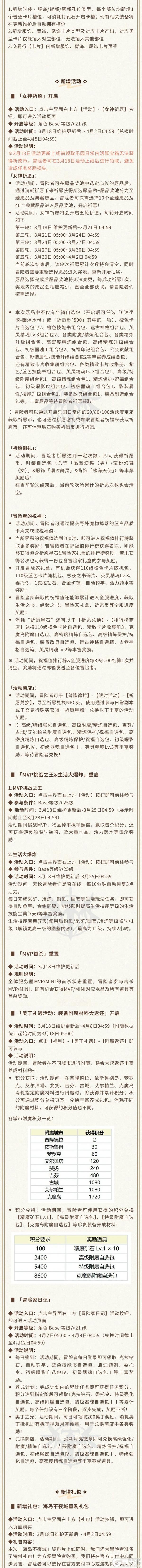 《仙境传说：新启航》3月18日更新维护公告
