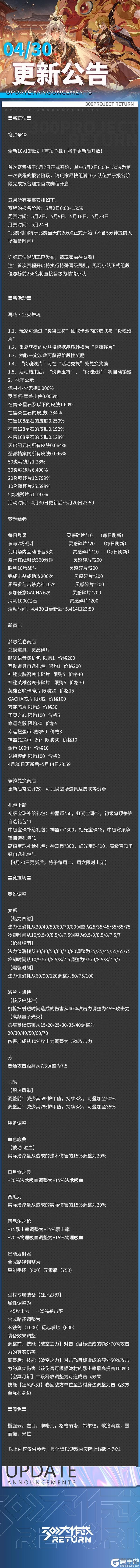 《300大作战》新公告 | 4月30日