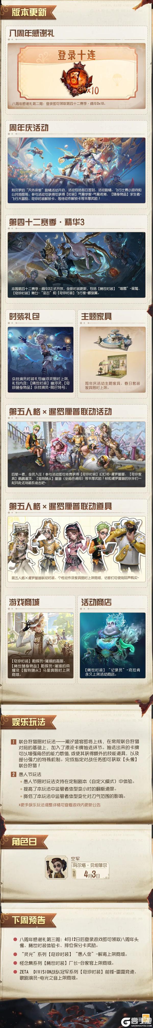 《第五人格》2026年4月2日维护公告