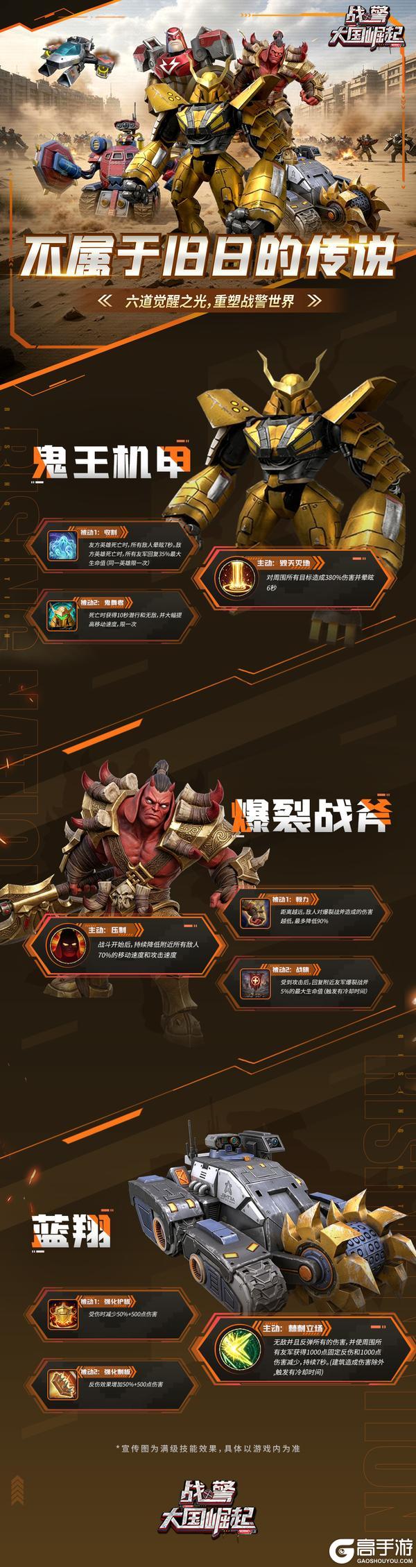 《战警：大国崛起》新版本爆料|橙色英雄：鬼王机甲、爆裂战斧、蓝翔 觉醒技能