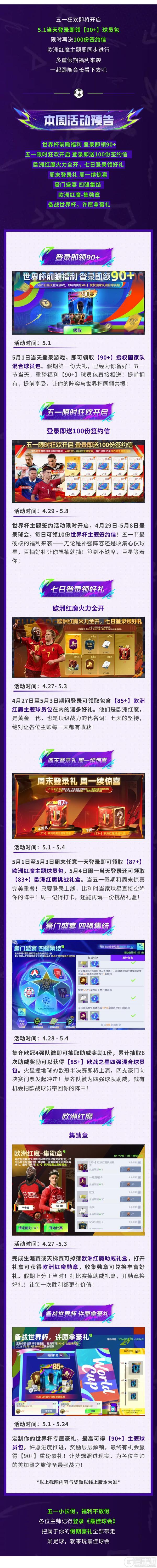《最佳球会》五一狂欢前瞻！登录就送【90+】球员包和百抽签约信！