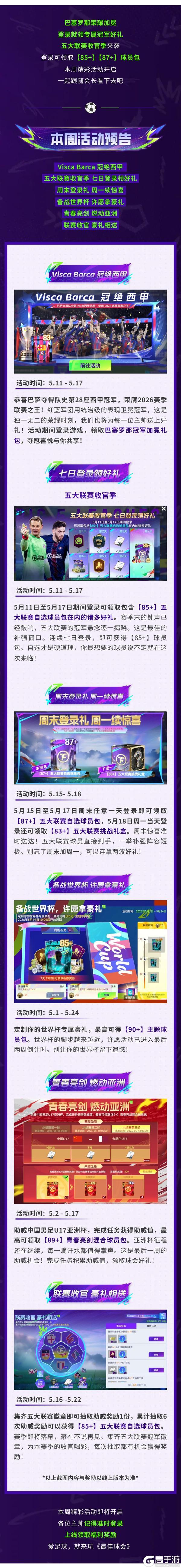 《最佳球会》巴塞罗那荣耀加冕，球会本周众多好礼相送！