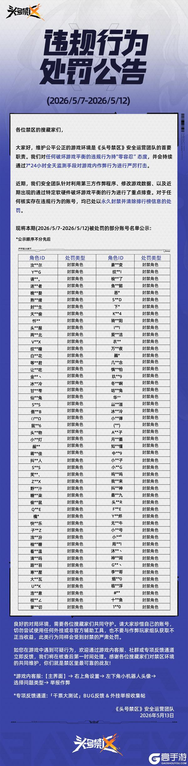 《头号禁区》外挂作弊处罚公告（5月13日）