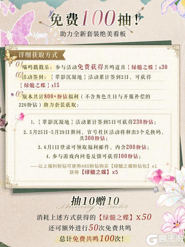 《闪耀暖暖》【福利一览】免费100抽，800+粉钻福利，免费滤镜 | 5月28日更新