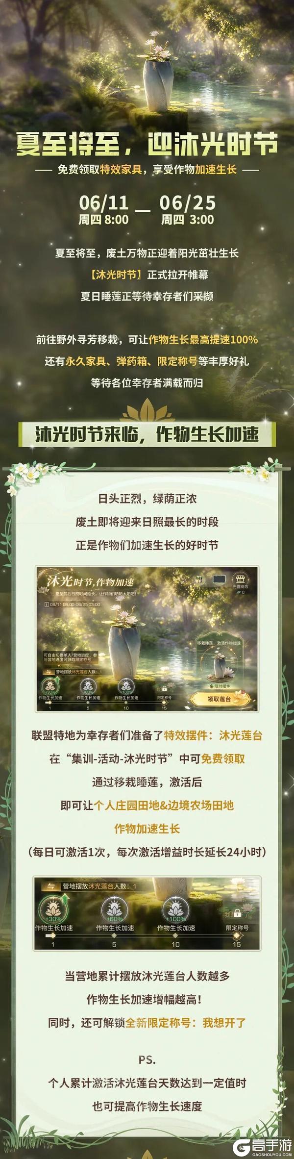 《明日之后》爱种田的小伙伴们!作物加速生长还能免费领家具!